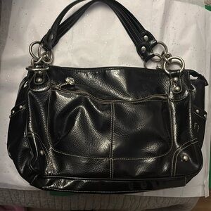 Kathy Van Zeeland Black Patent Leather Shoulder Bag